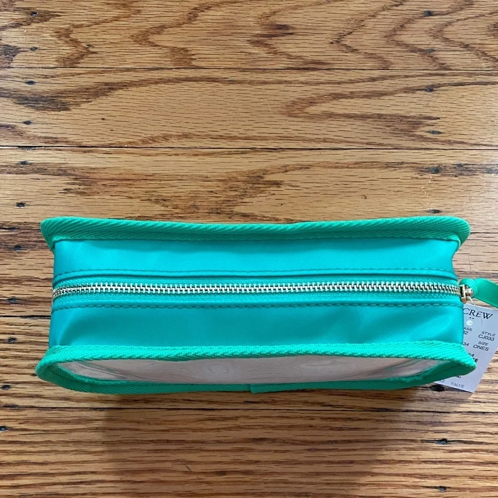 J crew Transparent Pouch with Green Trim